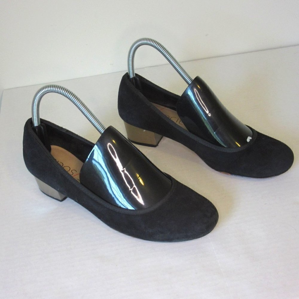Sole Society Heels Black Suede Pumps Short Block Business Formal Women's 6.5